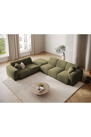 Canapé d'angle gauche Théo - Vert olive - 4 places - Toucher velours