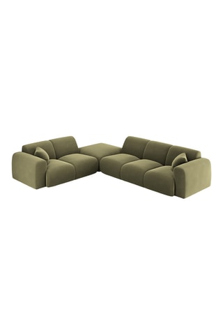 Canapé d'angle gauche Théo - Vert olive - 4 places - Toucher velours