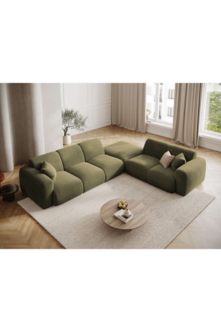 Canapé d'angle droit Théo - Vert olive - 4 places - Toucher velours