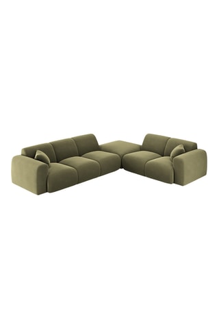 Canapé d'angle droit Théo - Vert olive - 4 places - Toucher velours