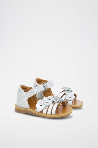 Sandalias de piel Poppy Multi Flo - Blanco, beige y plateado