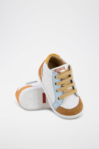 Zapatillas de piel - Blanco, azul y naranja