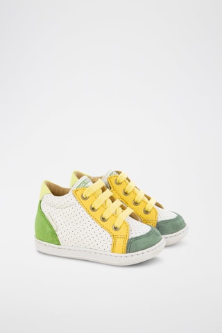 Baskets en cuir - Blanc, jaune et vert