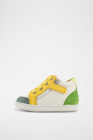 Baskets en cuir - Blanc, jaune et vert