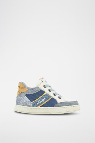 Zapatillas altas de piel Mousse Racing - Blanco y azul marino