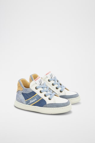 Zapatillas altas de piel Mousse Racing - Blanco y azul marino