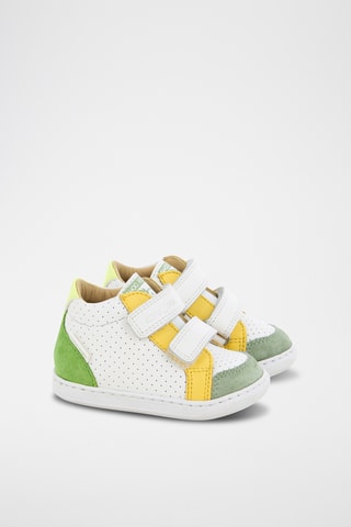 Zapatillas altas de piel ovina Bouba Box Easy - Blanco y verde