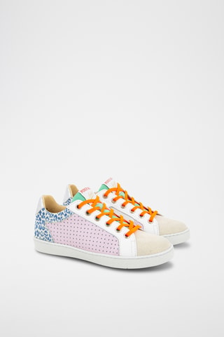 Zapatillas de piel Top Lo Perfo - Blanco y rosa