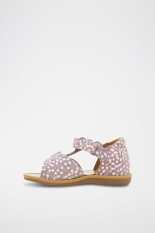 Sandalias de piel Poppy Pom - Blanco, amarillo y violeta