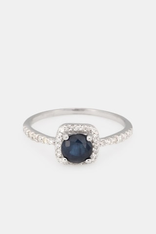 Anillo Solitario azul - Oro blanco, diamantes y zafiro