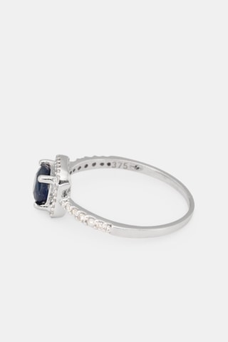 Anillo Solitario azul - Oro blanco, diamantes y zafiro