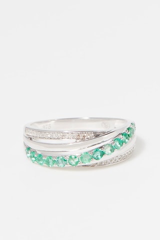 Anillo Entrelacs émeraude - Oro blanco, diamantes y esmeraldas