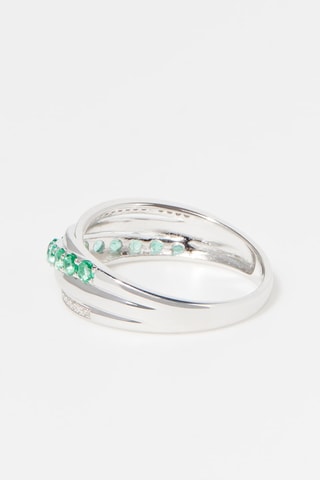Anillo Entrelacs émeraude - Oro blanco, diamantes y esmeraldas