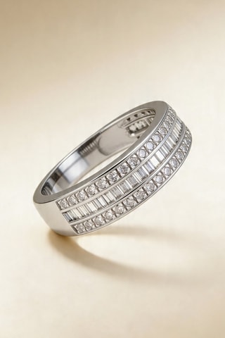 Bague Kiss Baguette - Or blanc et diamants
