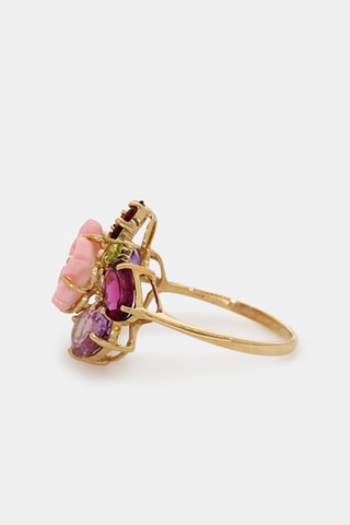 Anillo Jardin anglais - Oro amarillo, topacios, granates, amatistas, rodolita y nácar
