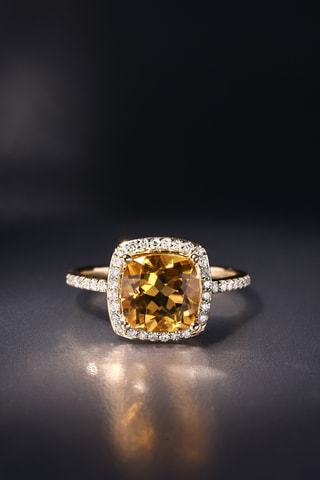 Anillo Rio Grande - Oro amarillo, diamante y citrino