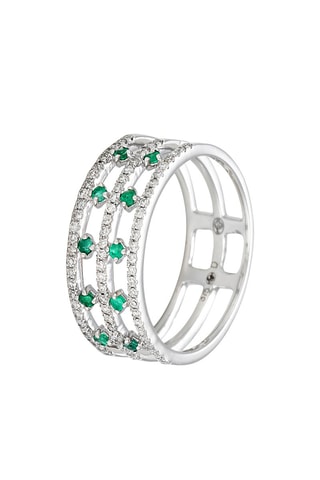 Anillo Courone - Oro blanco, diamantes y esmeraldas