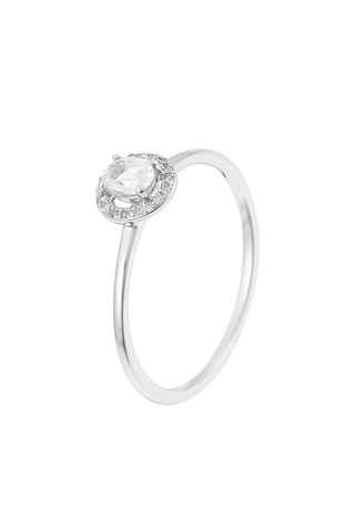 Anillo Solitaire Topaze Blanche - Oro blanco, diamantes y topacio