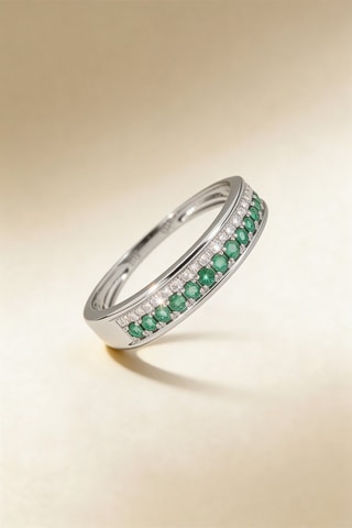 Bague Double voie - Or blanc, diamants et émeraude