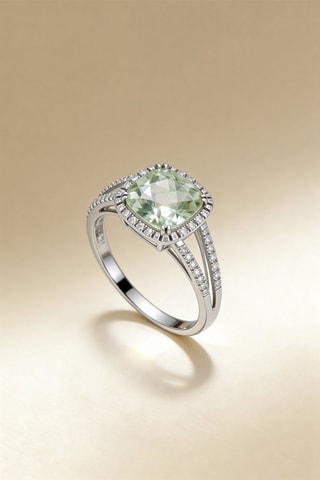 Bague Divine Améthyste Verte - Or blanc, diamants et améthyste