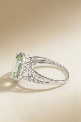 Bague Ovale Améthyste Verte - Or blanc, améthyste et diamants