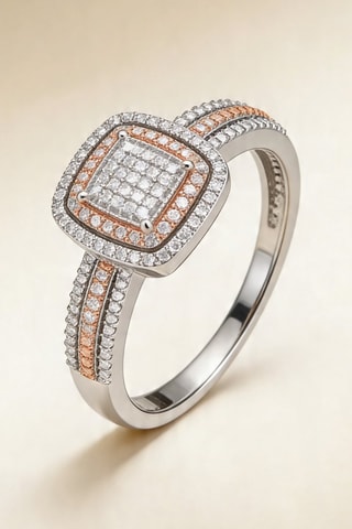 Bague Carré Antique - Or blanc, or rose et diamants