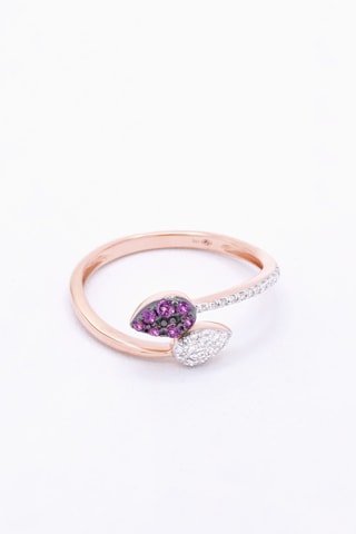 Anillo Liv - Oro rosa, diamantes y rodonitas
