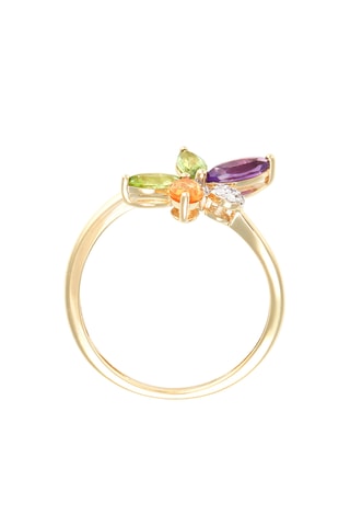 Anillo Oxane - Oro amarillo, diamantes, prehnitas, amatista y citrino