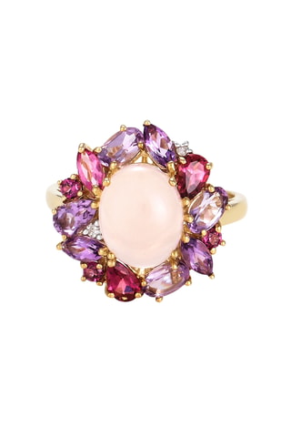 Anillo Aysel - Oro amarillo, diamantes, amatistas, rodonitas, turmalinas y cuarzo
