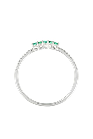 Bague Alliance Lisière - Or blanc, diamants et émeraudes