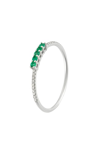 Bague Alliance Lisière - Or blanc, diamants et émeraudes
