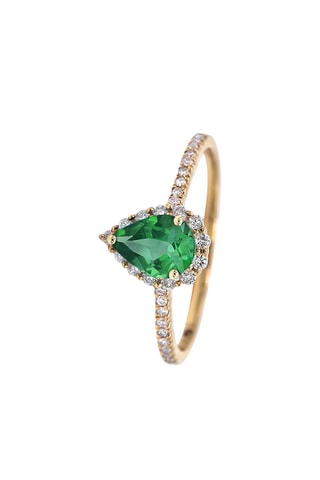 Anillo Pink Lady - Oro amarillo, diamantes y esmeralda