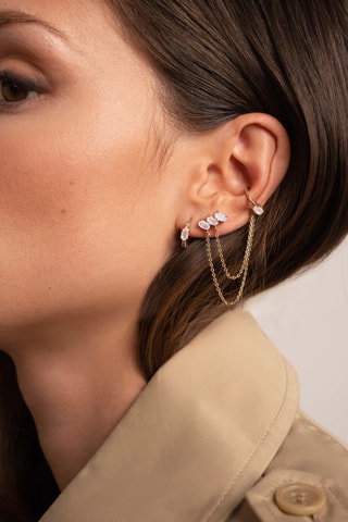 2 ear cuff uniti da una catenina - Placcato oro giallo e pietre di luna