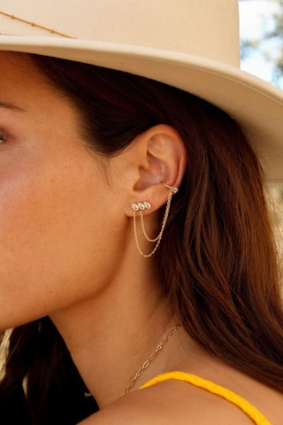 2 ear cuff uniti da una catenina - Placcato oro giallo e zirconi