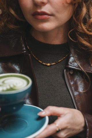 Collana - Placcato oro giallo e occhi di tigre