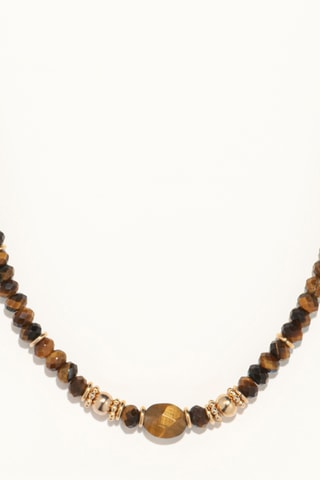 Collana - Placcato oro giallo e occhi di tigre