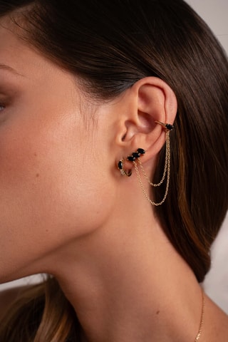 2 ear cuff uniti da una catenina - Placcato oro giallo e onice