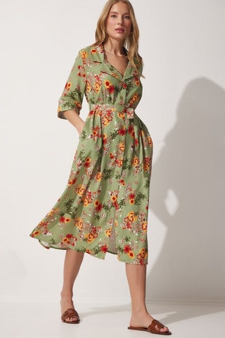Vestido-camisa - Verde-azeitona e vermelho - Vermelho e verde