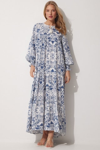 Vestido comprido oversize - Branco - Azul e branco