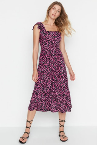Vestido Castanho-claro - Preto e rosa