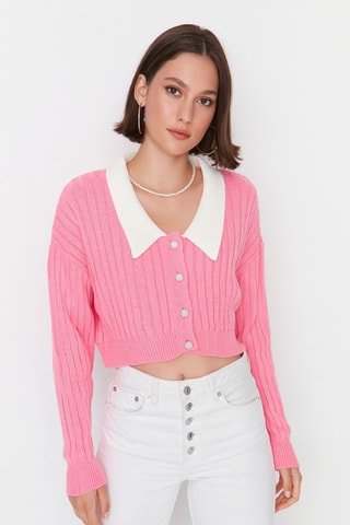 Casaco de malha - Branco e rosa