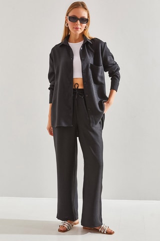 Camisa e calças wide legs - Preto