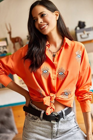 Camisa relaxed - Branco - Laranja