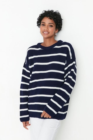 Camisola às riscas - Azul-marinho