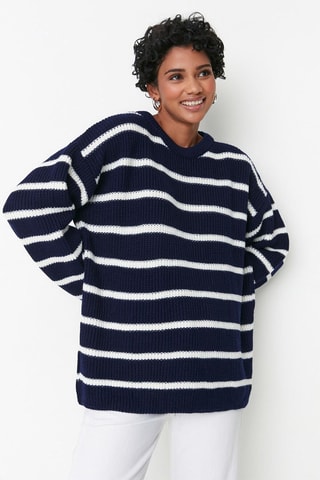 Camisola às riscas - Azul-marinho