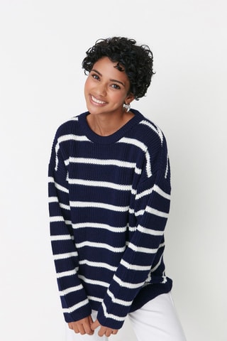 Camisola às riscas - Azul-marinho