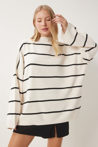 Camisola oversize em lã - Branco e preto - Nude