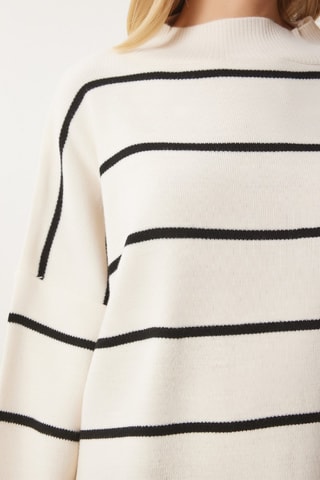 Camisola oversize em lã - Branco e preto - Nude