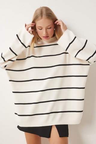 Camisola oversize em lã - Branco e preto - Nude