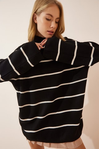 Camisola oversize em lã - Branco e preto - Branco e preto